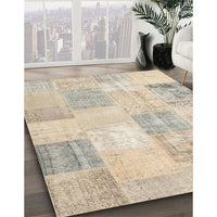 Contemporary Light French Beige Brown Patchwork Rug, con743