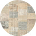 Sideview of Contemporary Light French Beige Brown Patchwork Rug, con743