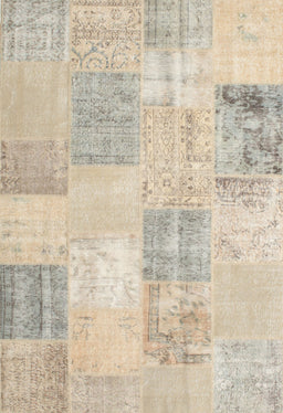 Contemporary Light French Beige Brown Patchwork Rug, con743