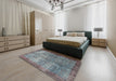 Contemporary Silver Gray Persian Rug in a Bedroom, con744