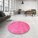 Round Machine Washable Contemporary Deep Pink Rug in a Office, wshcon745