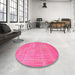 Round Contemporary Deep Pink Modern Rug in a Office, con745