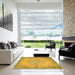 Square Contemporary Deep Yellow Modern Rug in a Living Room, con746