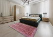 Contemporary Pale Violet Red Pink Persian Rug in a Bedroom, con747