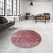 Round Machine Washable Contemporary Pale Violet Red Pink Rug in a Office, wshcon747