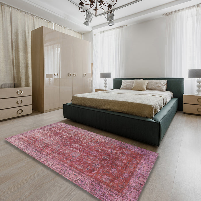 Machine Washable Contemporary Pale Violet Red Pink Rug in a Bedroom, wshcon747