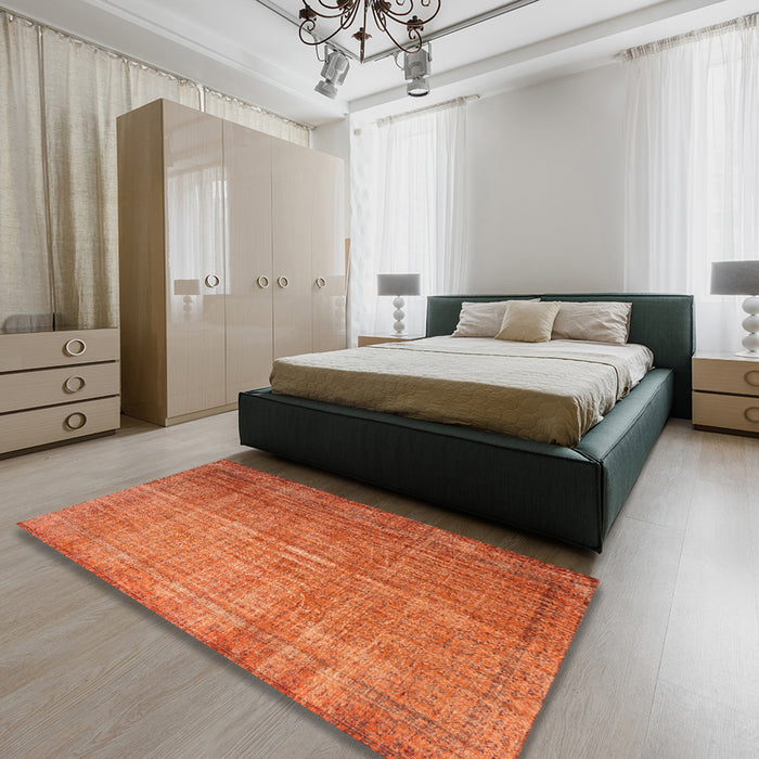 Contemporary Orange Modern Rug in a Bedroom, con748
