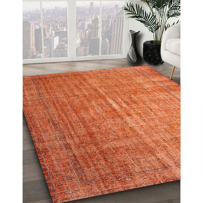 Contemporary Orange Modern Rug in Family Room, con748