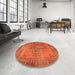 Round Machine Washable Contemporary Neon Red Rug in a Office, wshcon749