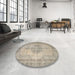 Round Contemporary Khaki Green Modern Rug in a Office, con750