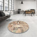 Round Contemporary Orange Salmon Pink Modern Rug in a Office, con751