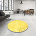 Round Machine Washable Contemporary Yellow Rug in a Office, wshcon753