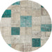 Sideview of Contemporary Sage Green Patchwork Rug, con758