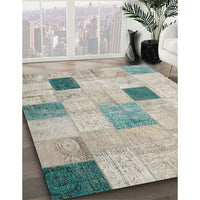 Contemporary Sage Green Patchwork Rug, con758