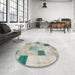 Round Machine Washable Contemporary Sage Green Rug in a Office, wshcon758