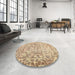 Round Contemporary Orange Brown Modern Rug in a Office, con759