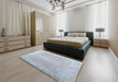 Contemporary Blue Gray Modern Rug in a Bedroom, con764