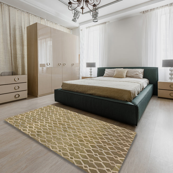 Machine Washable Contemporary Brown Green Rug in a Bedroom, wshcon768