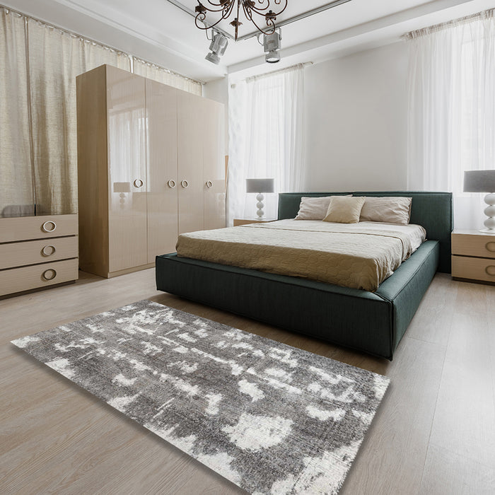Contemporary Gray Modern Rug in a Bedroom, con770