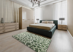 Contemporary Dark Olive Green Modern Rug in a Bedroom, con771