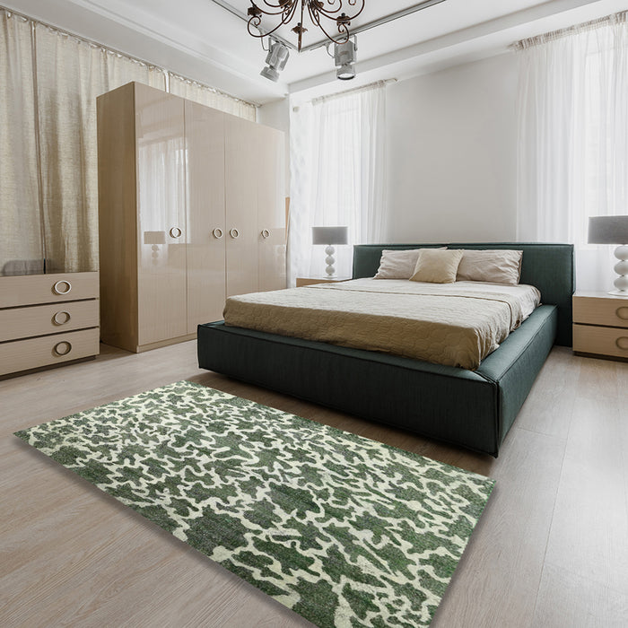 Machine Washable Contemporary Dark Olive Green Rug in a Bedroom, wshcon771