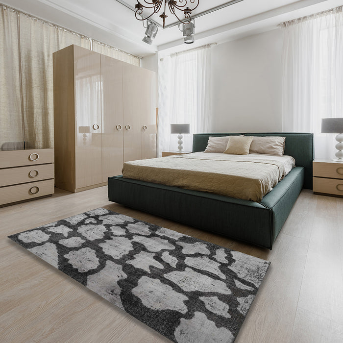 Machine Washable Contemporary Dark Gray Rug in a Bedroom, wshcon774