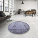 Round Machine Washable Contemporary Blue Gray Rug in a Office, wshcon776