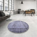 Round Contemporary Blue Gray Persian Rug in a Office, con776