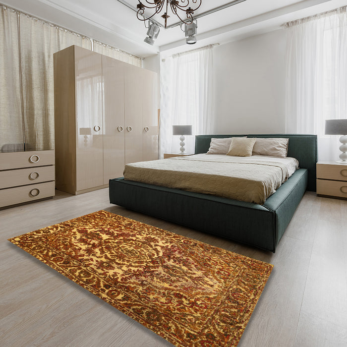 Contemporary Orange Modern Rug in a Bedroom, con777