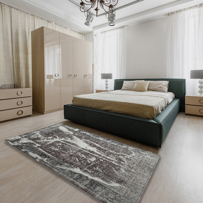 Contemporary Dark Gray Modern Rug in a Bedroom, con778