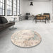 Round Contemporary Tan Brown Modern Rug in a Office, con782