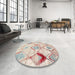 Round Machine Washable Contemporary Light Copper Gold Rug in a Office, wshcon784