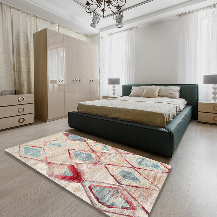 Contemporary Light Copper Gold Modern Rug in a Bedroom, con784