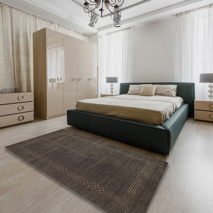 Contemporary Mocha Brown Modern Rug in a Bedroom, con785