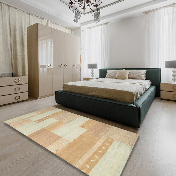 Contemporary Brown Modern Rug in a Bedroom, con788