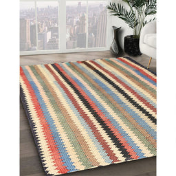 Contemporary Dark Gold Brown Southwestern Rug in Family Room, con794