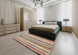 Contemporary Dark Gold Brown Southwestern Rug in a Bedroom, con794