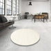 Round Contemporary Blonde Beige Solid Rug in a Office, con7