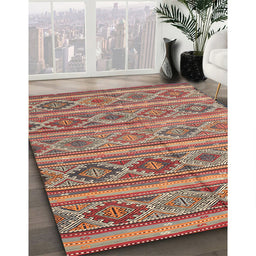 Contemporary Brown Red Oriental Rug in Family Room, con808