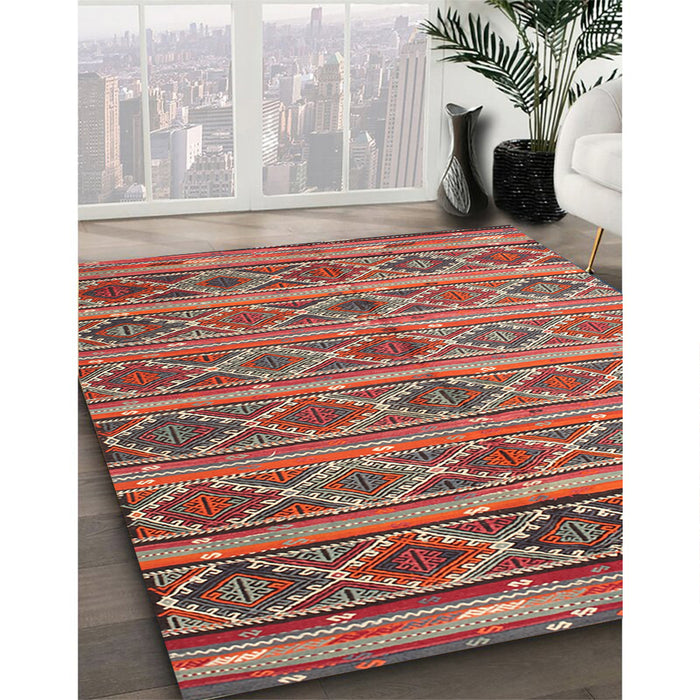 Contemporary Camel Brown Oriental Rug in Family Room, con810