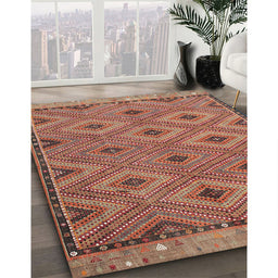 Contemporary Orange Brown Oriental Rug in Family Room, con811