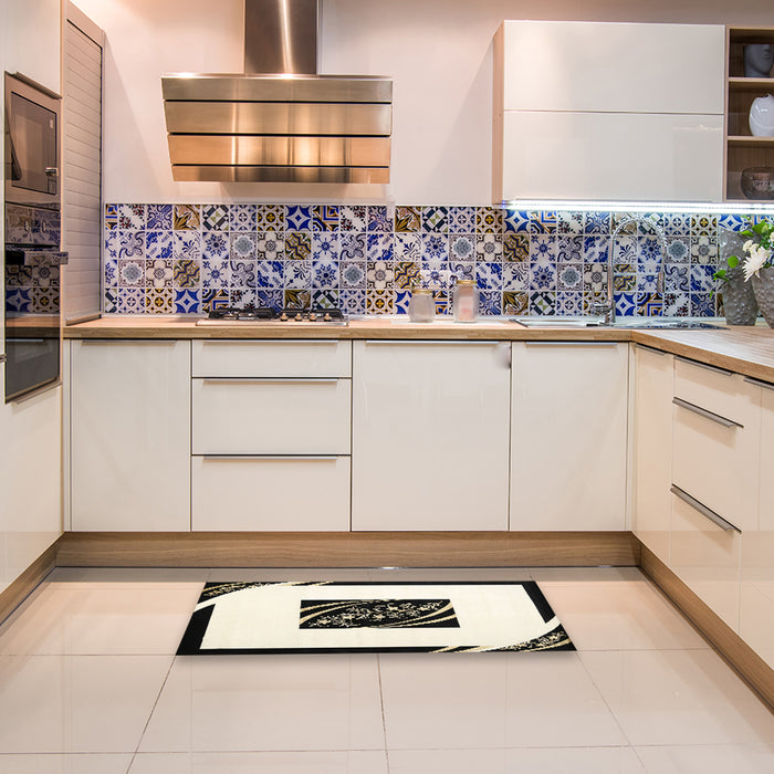 Machine Washable Contemporary Blanched Almond Beige Rug in a Kitchen, wshcon812