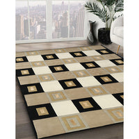 Contemporary Light French Beige Brown Checkered Rug, con813