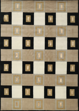 Contemporary Light French Beige Brown Checkered Rug, con813