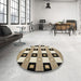 Round Machine Washable Contemporary Light French Beige Brown Rug in a Office, wshcon813
