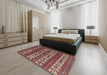 Contemporary Dark Almond Brown Southwestern Rug in a Bedroom, con815