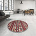 Round Contemporary Dark Almond Brown Southwestern Rug in a Office, con815