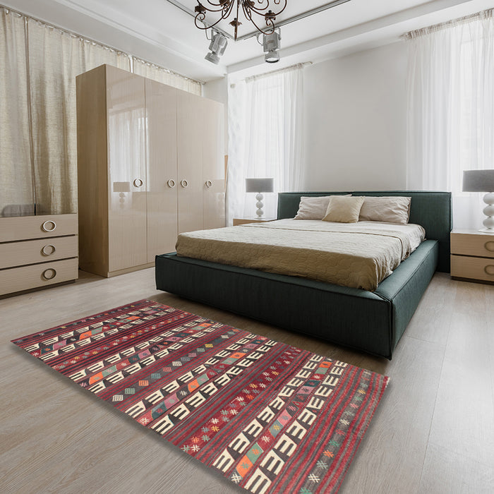 Machine Washable Contemporary Dark Almond Brown Rug in a Bedroom, wshcon815