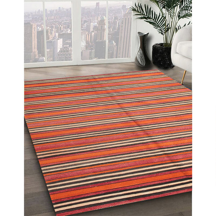 Contemporary Orange Brown Oriental Rug in Family Room, con817