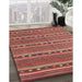 Contemporary Orange Salmon Pink Oriental Rug in Family Room, con818